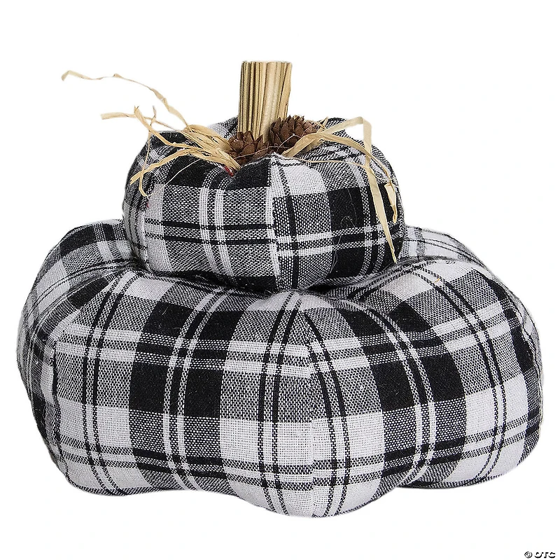 Northlight 6.5" Black and White Plaid Stacked Fall Harvest Tabletop Pumpkin