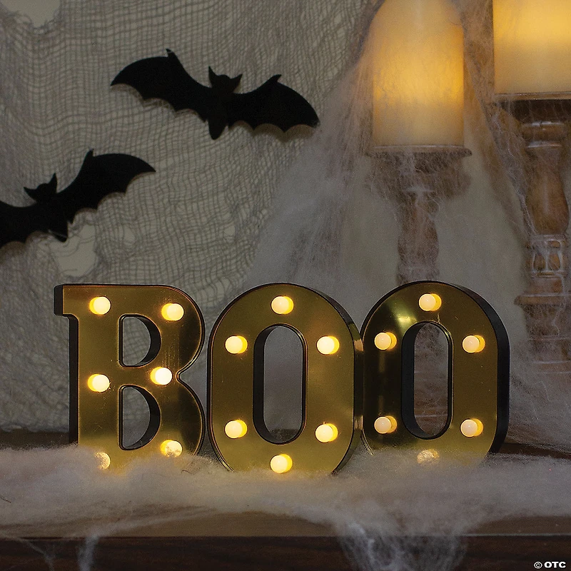 Northlight 6.5" Lighted Black and Gold BOO Halloween Marquee Sign