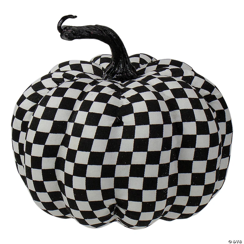 Northlight 6.5" White and Black Plaid Fall Harvest Tabletop Pumpkin
