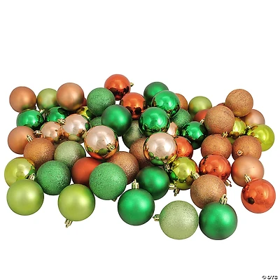 Northlight 60ct Green  Orange  Almond Shatterproof 3-Finish Christmas Ball Ornaments 2.5" (60mm)