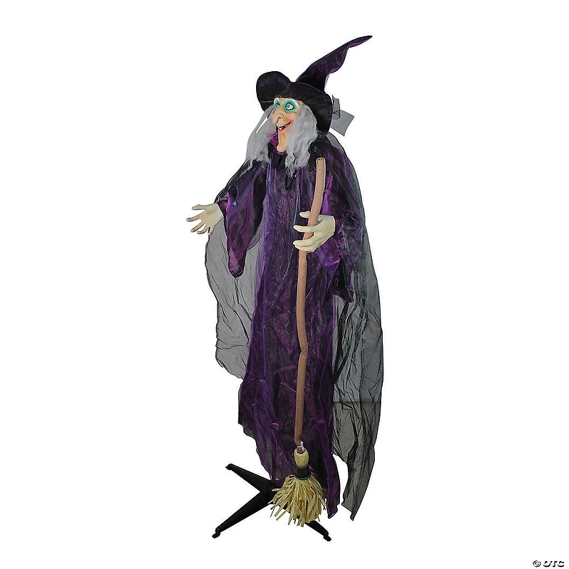Northlight 66" Animated Standing Witch and Broomstick Halloween Decoration