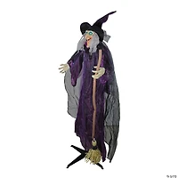 Northlight 66" Animated Standing Witch and Broomstick Halloween Decoration