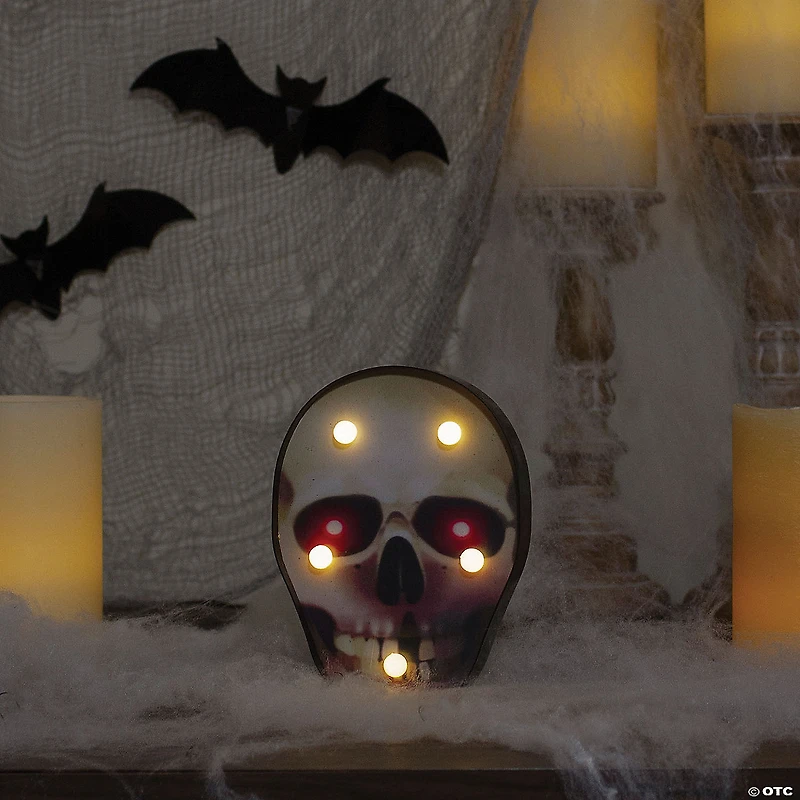 Northlight 7" Lighted Black and Red Skull Halloween Decoration