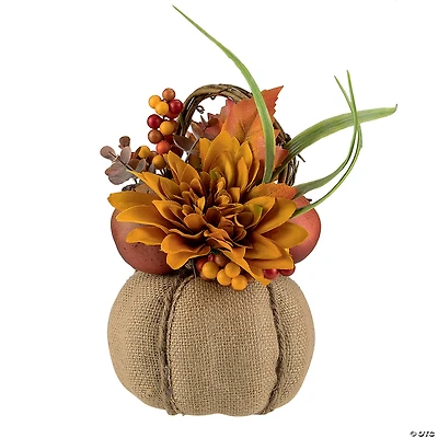 Northlight 9" Yellow Autumn Harvest Floral in Pumpkin Basket Tabletop Decor