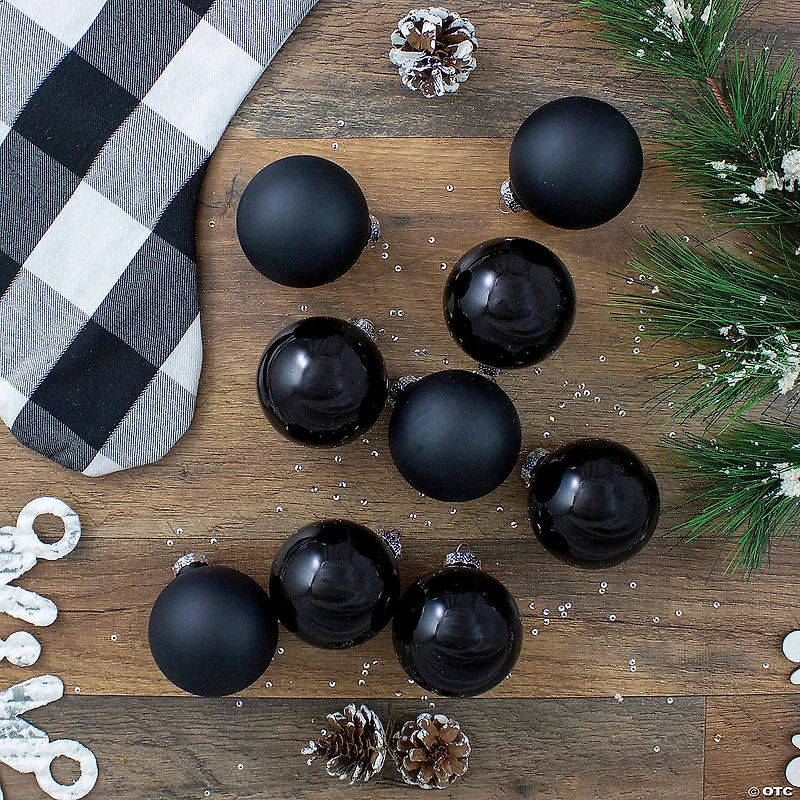 Northlight 9ct Shiny and Matte Black Glass Ball Christmas Ornaments 2.5" (65mm)