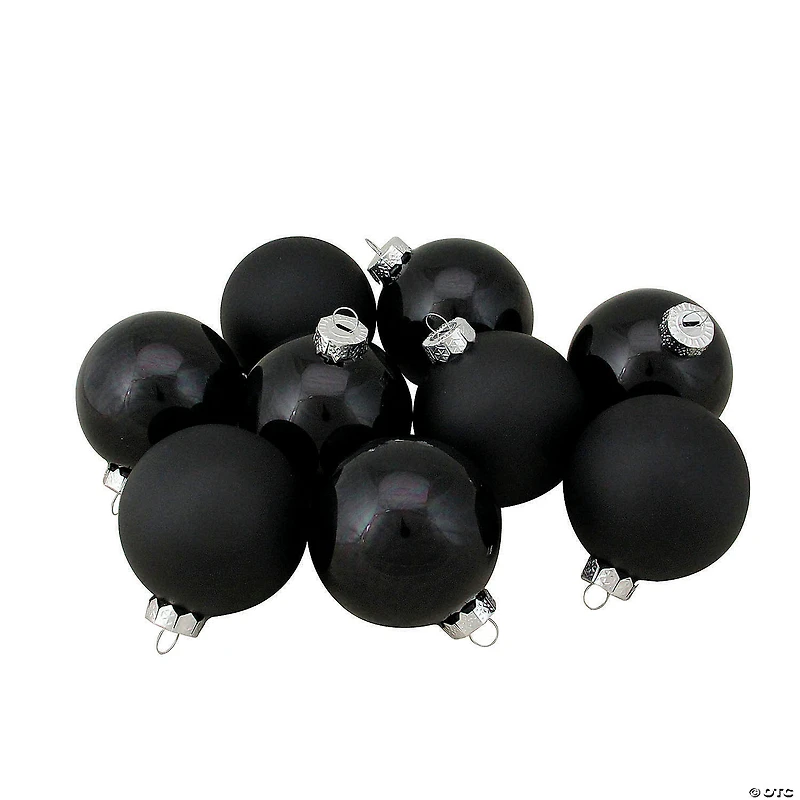 Northlight 9ct Shiny and Matte Black Glass Ball Christmas Ornaments 2.5" (65mm)