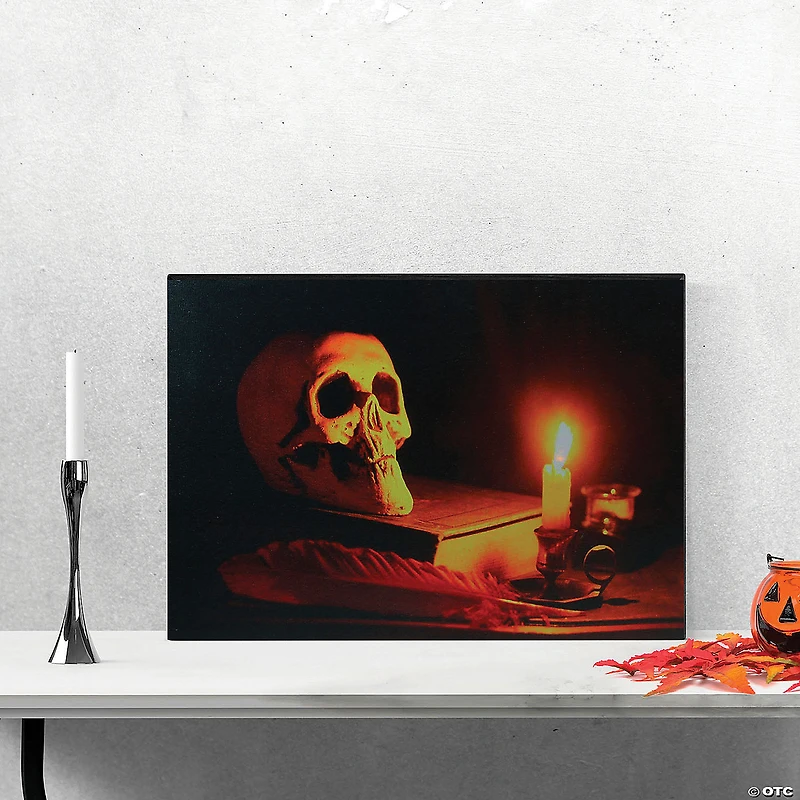 Northlight Black and Orange LED Lighted Skull Halloween Wall Art 12" x 15.75"