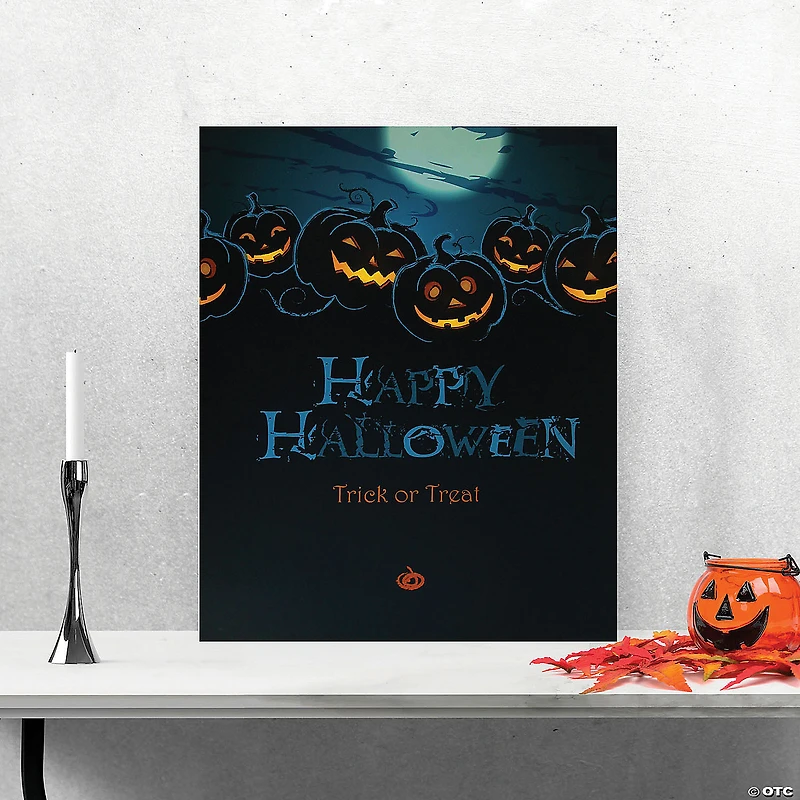 Northlight Blue and Black LED Lighted Jack-O'-Lanterns Happy Halloween Wall Art 23.5" x 19.75"