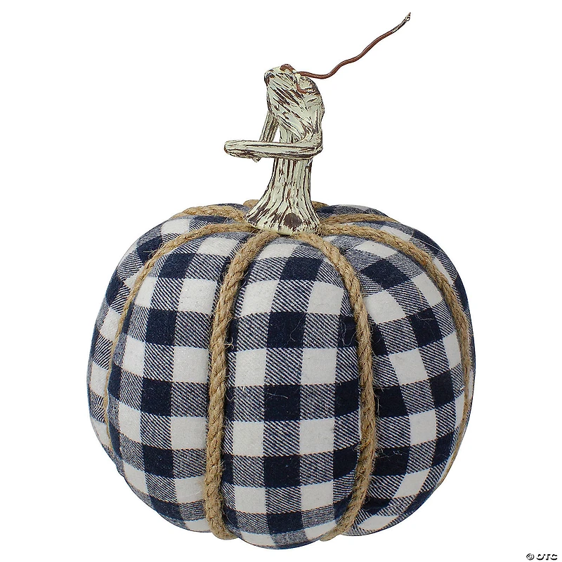 Northlight Dark Blue and White Plaid Fall Harvest Tabletop Pumpkin