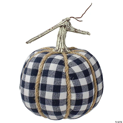 Northlight Dark Blue and White Plaid Fall Harvest Tabletop Pumpkin
