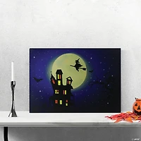 Northlight Fiber Optic and LED Lighted Witch in the Moon Halloween Canvas Wall Art 12" x 15.75"