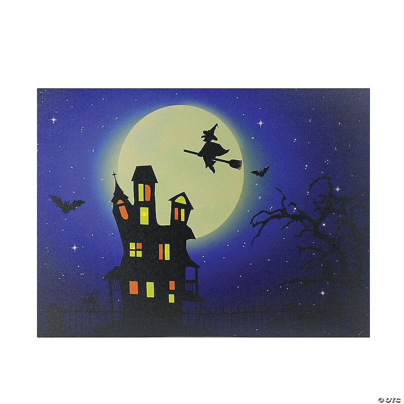 Northlight Fiber Optic and LED Lighted Witch in the Moon Halloween Canvas Wall Art 12" x 15.75"