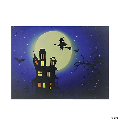 Northlight Fiber Optic and LED Lighted Witch in the Moon Halloween Canvas Wall Art 12" x 15.75"