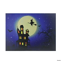 Northlight Fiber Optic and LED Lighted Witch in the Moon Halloween Canvas Wall Art 12" x 15.75"