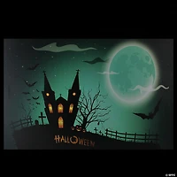 Northlight Green and Black LED Lighted Eerie Church in Cemetery Halloween Canvas Wall Art 23.5" x 15.5"