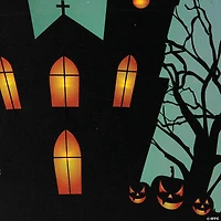 Northlight Green and Black LED Lighted Eerie Church in Cemetery Halloween Canvas Wall Art 23.5" x 15.5"