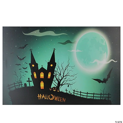 Northlight Green and Black LED Lighted Eerie Church in Cemetery Halloween Canvas Wall Art 23.5" x 15.5"