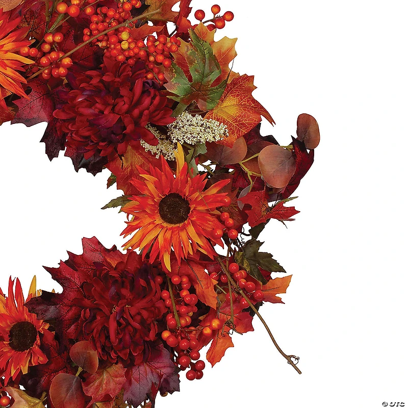 Northlight Leaves and Flowers Fall Harvest Wreath - 24-Inch  Unlit