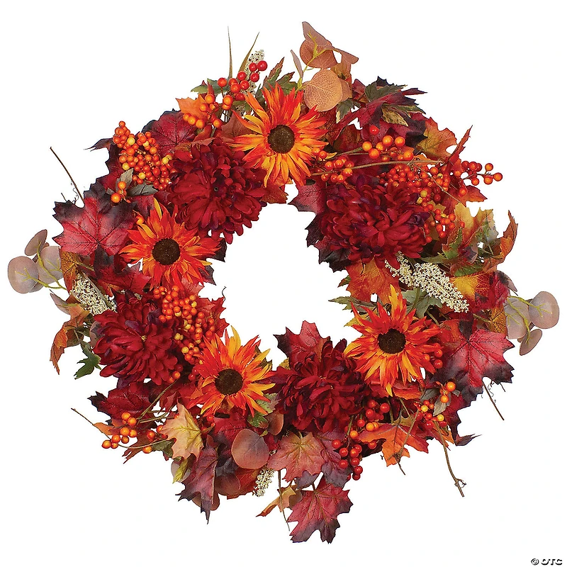 Northlight Leaves and Flowers Fall Harvest Wreath - 24-Inch  Unlit