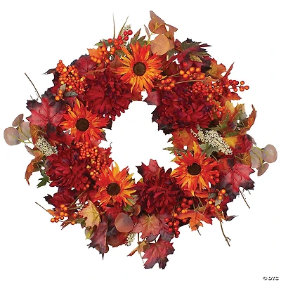 Northlight Leaves and Flowers Fall Harvest Wreath - 24-Inch  Unlit
