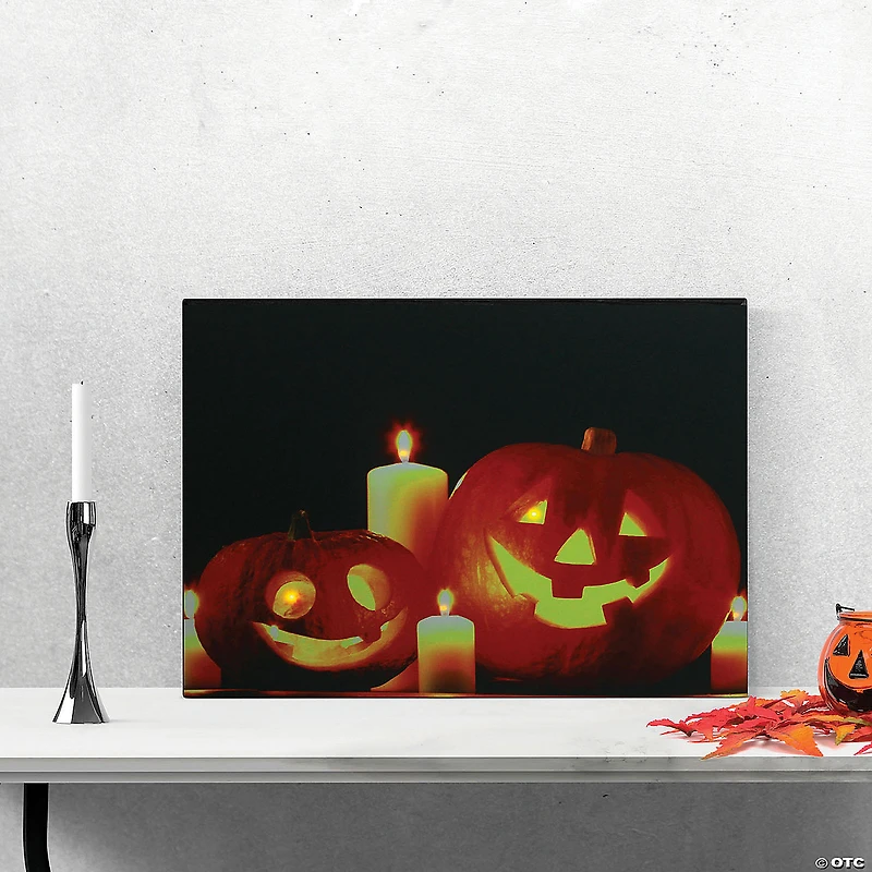 Northlight Orange and Black LED Lighted Halloween Jack-o'-Lanterns Wall Art 15.75" x 19.5"