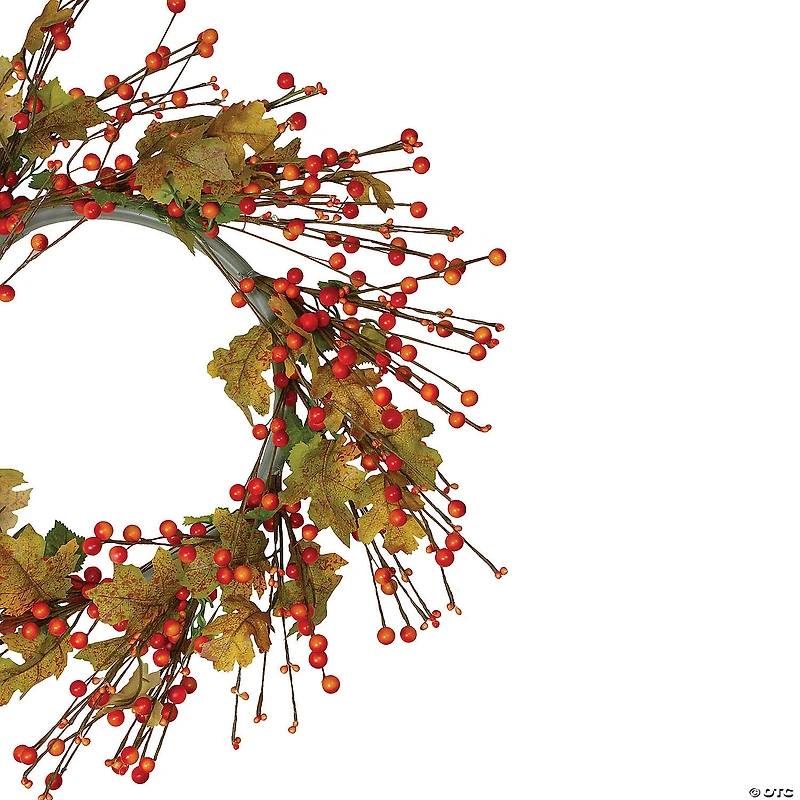 Northlight Orange Berries and Yellow Leaves Fall Harvest Artificial Wreath  22"