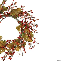 Northlight Orange Berries and Yellow Leaves Fall Harvest Artificial Wreath  22"