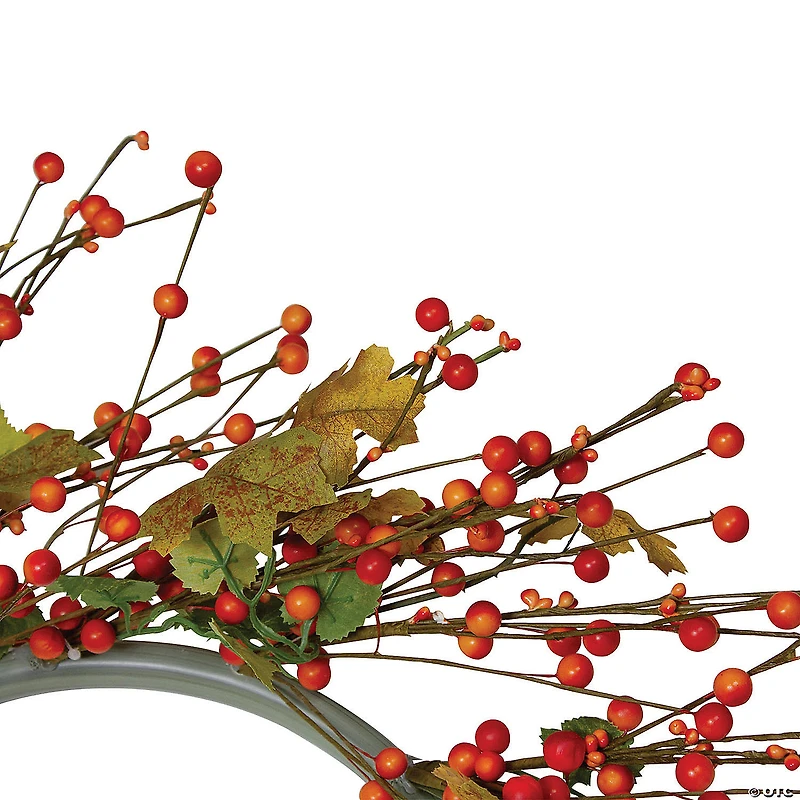 Northlight Orange Berries and Yellow Leaves Fall Harvest Artificial Wreath  22"