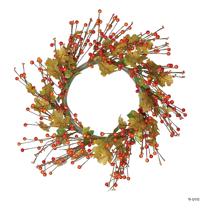 Northlight Orange Berries and Yellow Leaves Fall Harvest Artificial Wreath  22"
