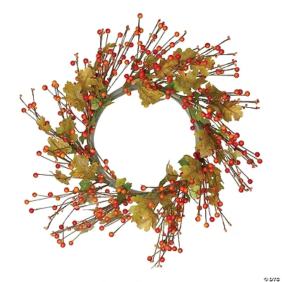 Northlight Orange Berries and Yellow Leaves Fall Harvest Artificial Wreath  22"