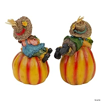 Northlight Set of 2 Girl and Boy Scarecrow Pumpkins With Sunflowers and Leaf's Fall Figurines - 6.5"