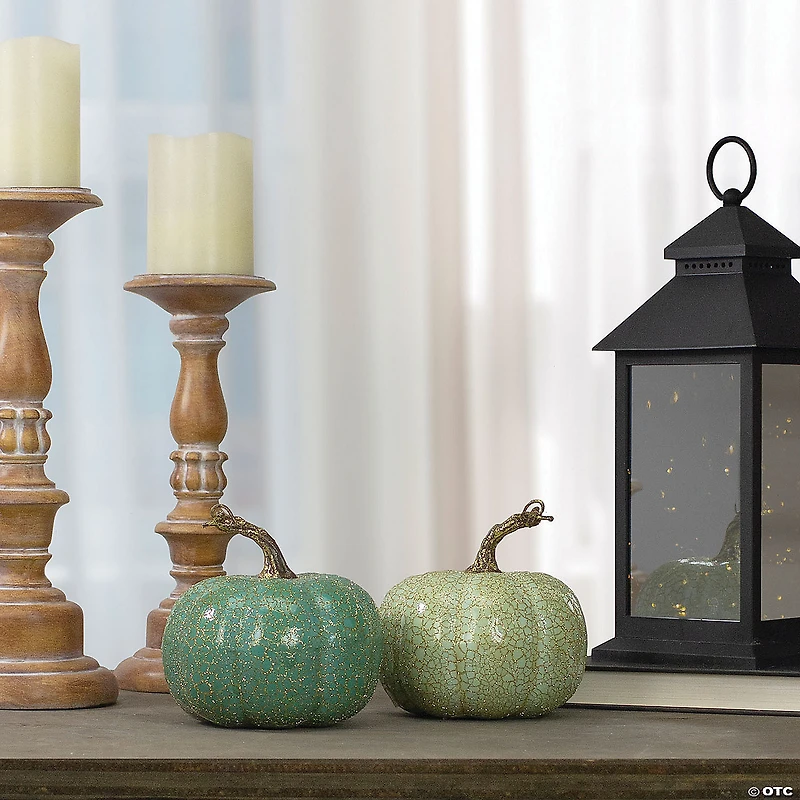 Northlight Set of 2 Green Fall Harvest Tabletop Pumpkins 5"