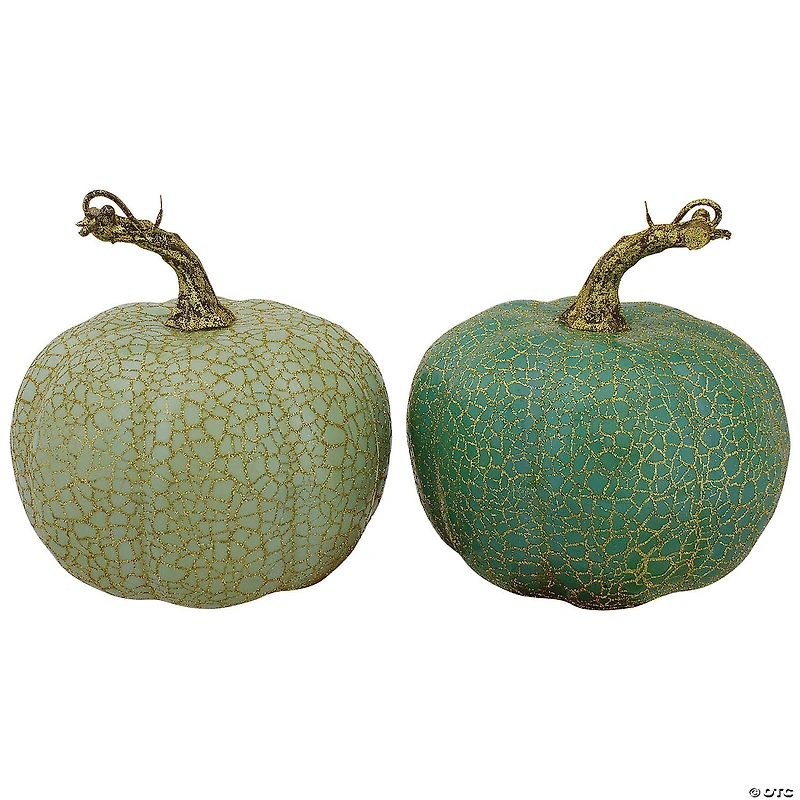 Northlight Set of 2 Green Fall Harvest Tabletop Pumpkins 5"