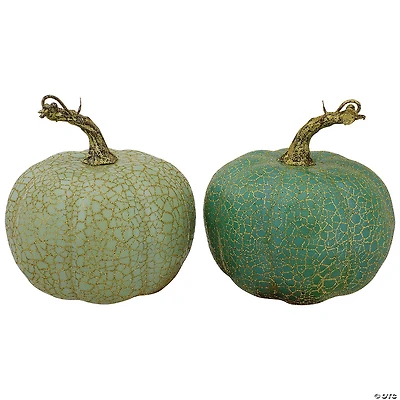Northlight Set of 2 Green Fall Harvest Tabletop Pumpkins 5"