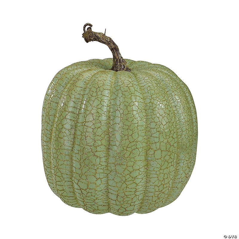 Northlight Set of 2 Green Glittered Fall Harvest Tabletop Pumpkins 7"