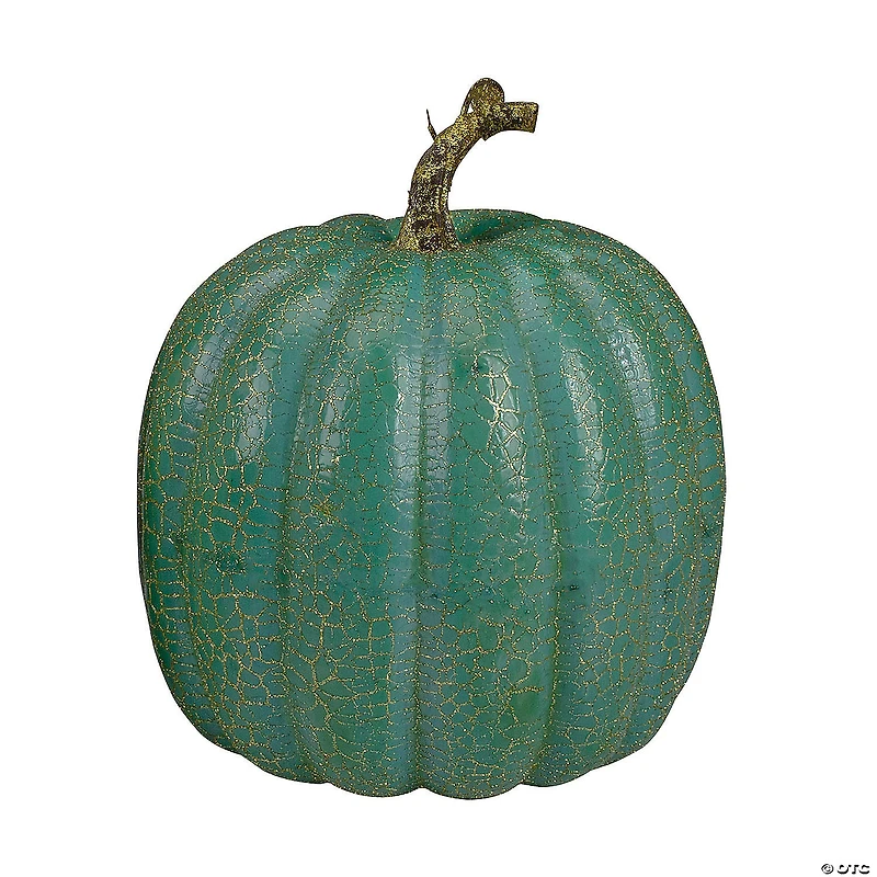 Northlight Set of 2 Green Glittered Fall Harvest Tabletop Pumpkins 7"
