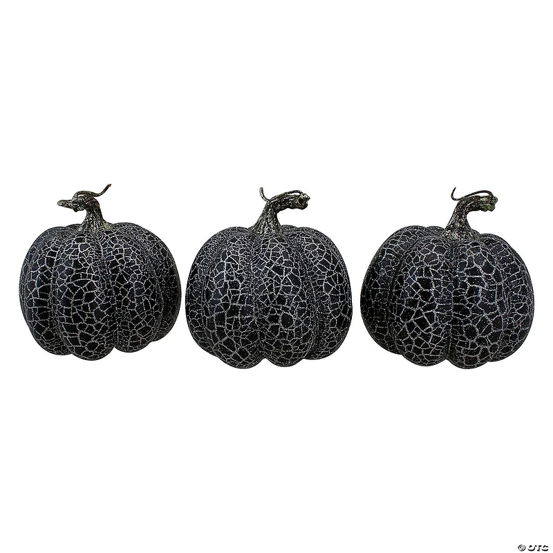 Northlight Set of 3 Black and Silver Fall Harvest Tabletop Pumpkins - 4.75"