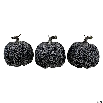 Northlight Set of 3 Black and Silver Fall Harvest Tabletop Pumpkins - 4.75"