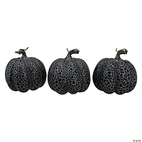 Northlight Set of 3 Black and Silver Fall Harvest Tabletop Pumpkins - 4.75"