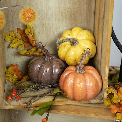 Northlight Set of 3 Brown and Purple Fall Harvest Tabletop Pumpkins 4"