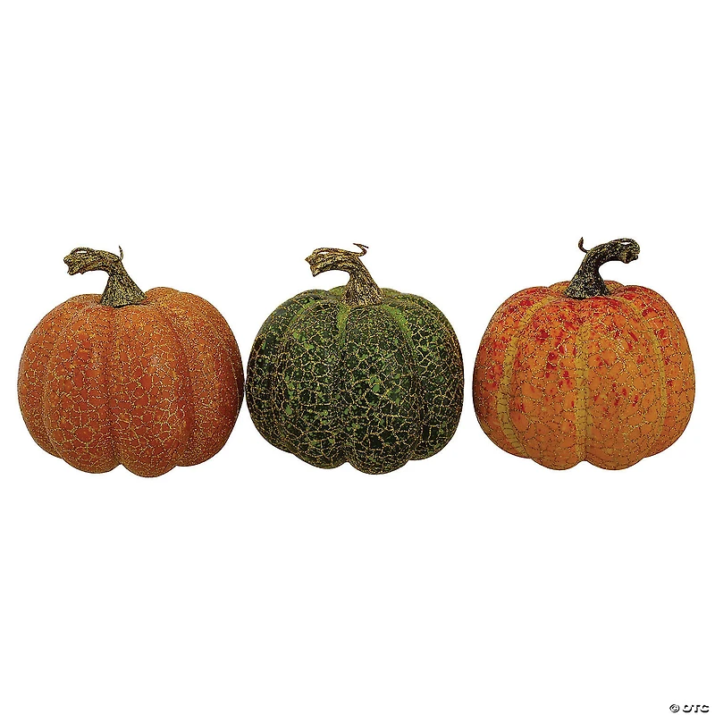 Northlight Set of 3 Orange and Green Artificial Fall Harvest Pumpkins 4"