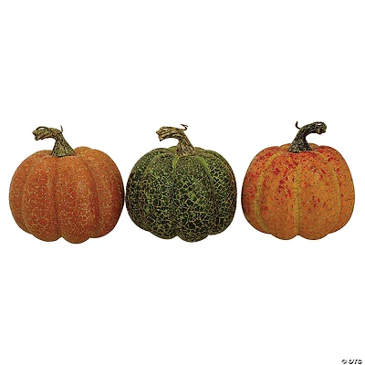 Northlight Set of 3 Orange and Green Artificial Fall Harvest Pumpkins 4"