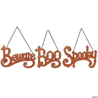 Northlight Set of 3 Orange Boo  Spooky  and Beware Hanging Halloween Decorations 5.75"