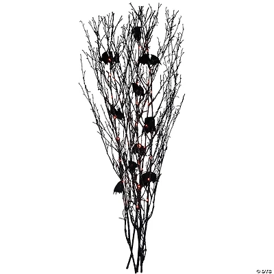 Northlight Set of 5 Black Glittered Halloween Branches with Bats 4' - Orange LED Lights