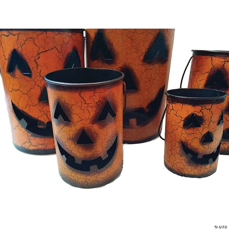 Northlight Set of 5 Orange and Black Jack-O-Lantern Pumpkin Container Halloween Decor 8"