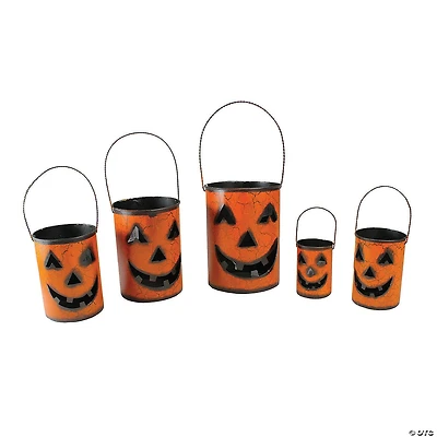 Northlight Set of 5 Orange and Black Jack-O-Lantern Pumpkin Container Halloween Decor 8"