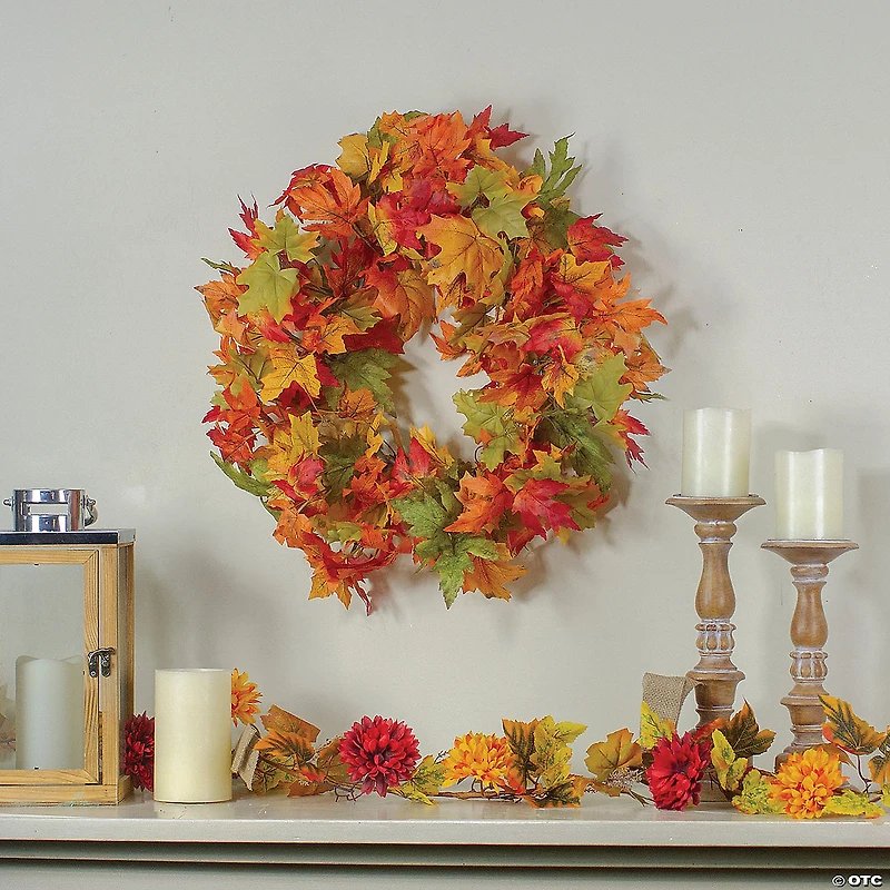 Northlight Yellow and Orange Foliage Fall Harvest Artificial Wreath - 22-Inch  Unlit
