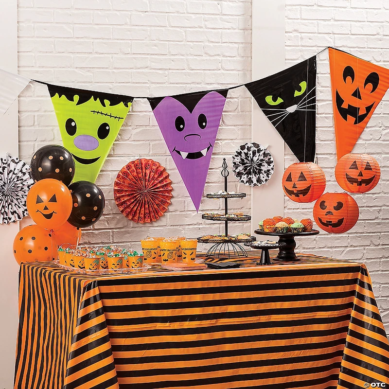 Orange & Black Striped Halloween Plastic Tablecloth Roll