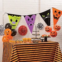 Orange & Black Striped Halloween Plastic Tablecloth Roll