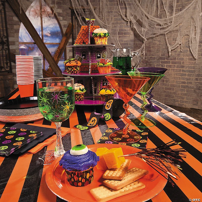 Orange & Black Striped Halloween Plastic Tablecloth Roll
